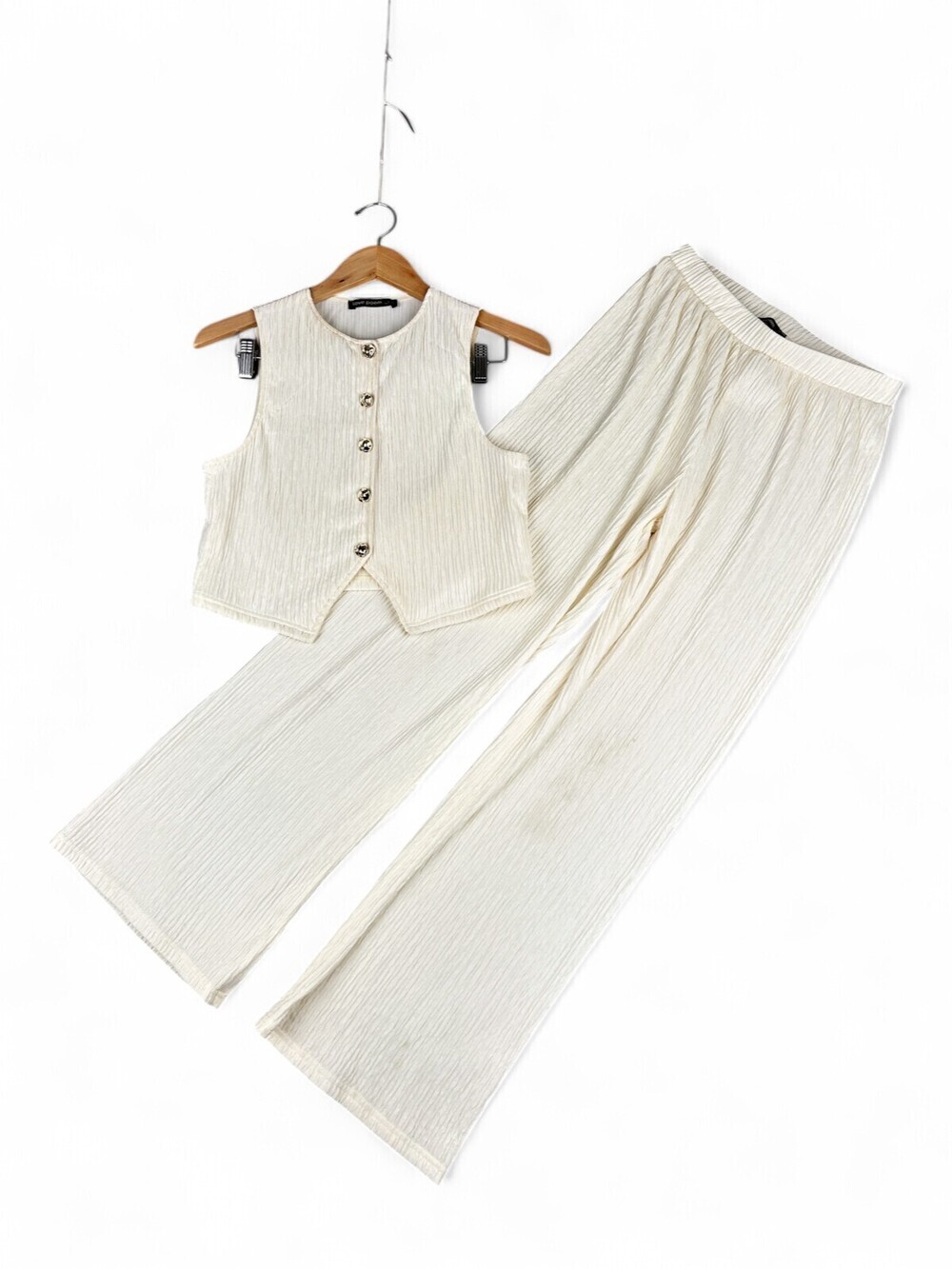 Love Poem Cream Textured Two-Piece Set Vest & Wide-Leg Pants L/M